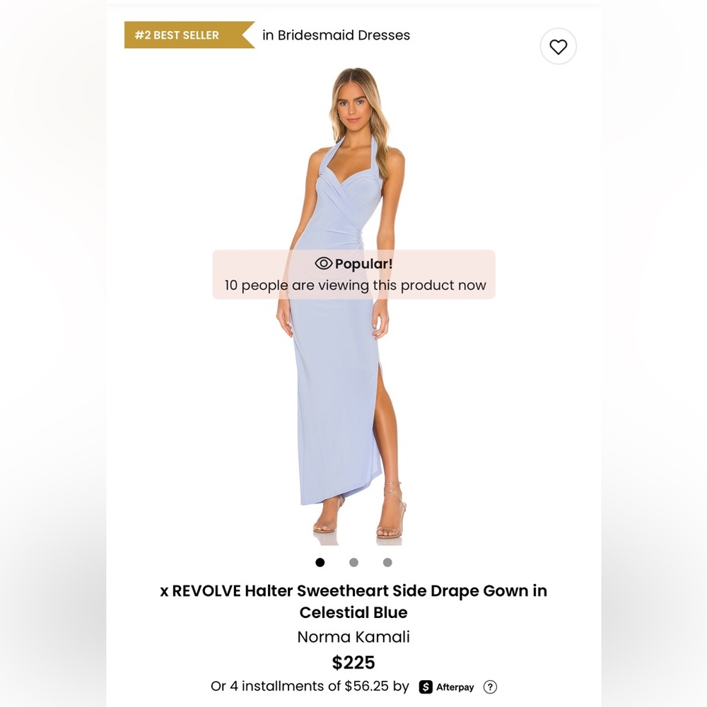 Norma Kamali Halter Sweetheart Side Drape Gown in Celestial blue